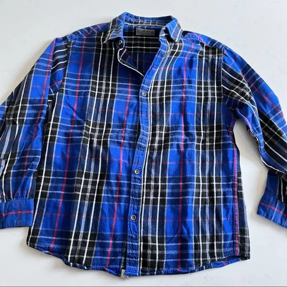 Zara boys blue plaid flannel button up shirt size 10